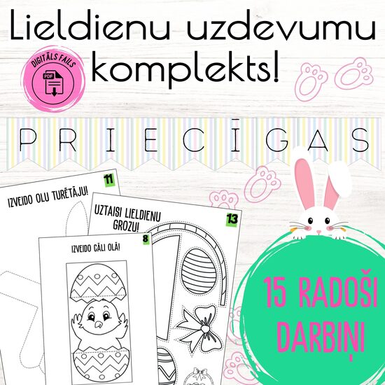 Lieldienu uzdevumu komplekts bērniem, digitāls PDF fails
